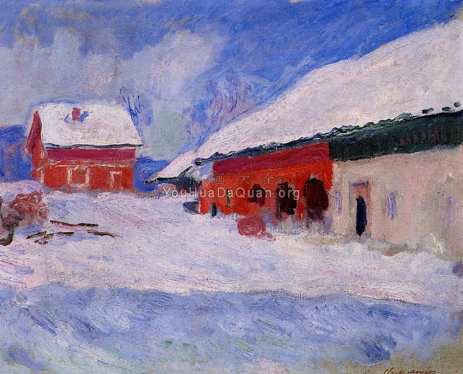 Red Houses at Bjornegaard in the Snow, Norway - 克劳德·莫奈